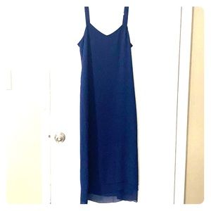 Eileen Fisher Navy Silk Georgette Maxi Dress Sz S